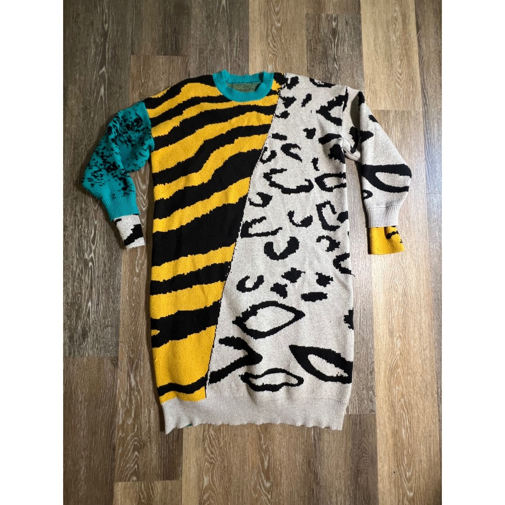 Mila Knitted Jumper Dress Mixed Animal Print Sweater Dress One Size Multi Color